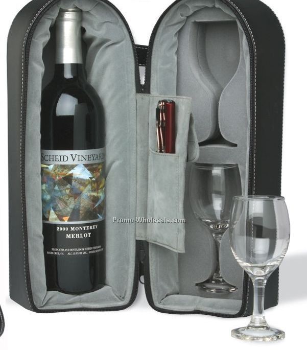 Laser Engraved Wine Travel Case With Two Glasses