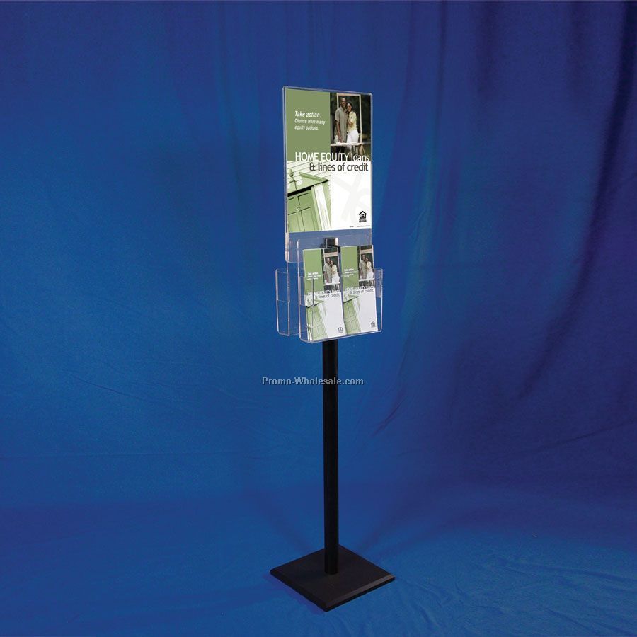 Literature Display Stand With Sign Holder & Adjustable Pockets