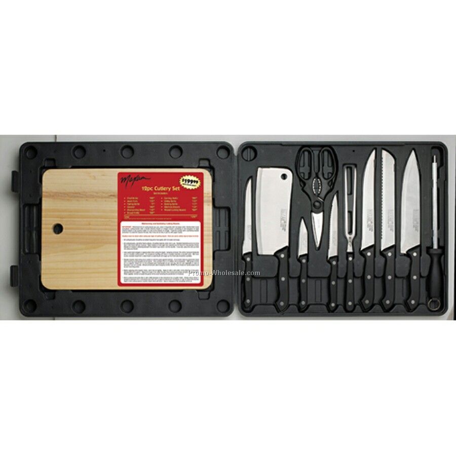 Maxam 12-piece Cutlery Set With Wooden Cutting Board (Standard Service)