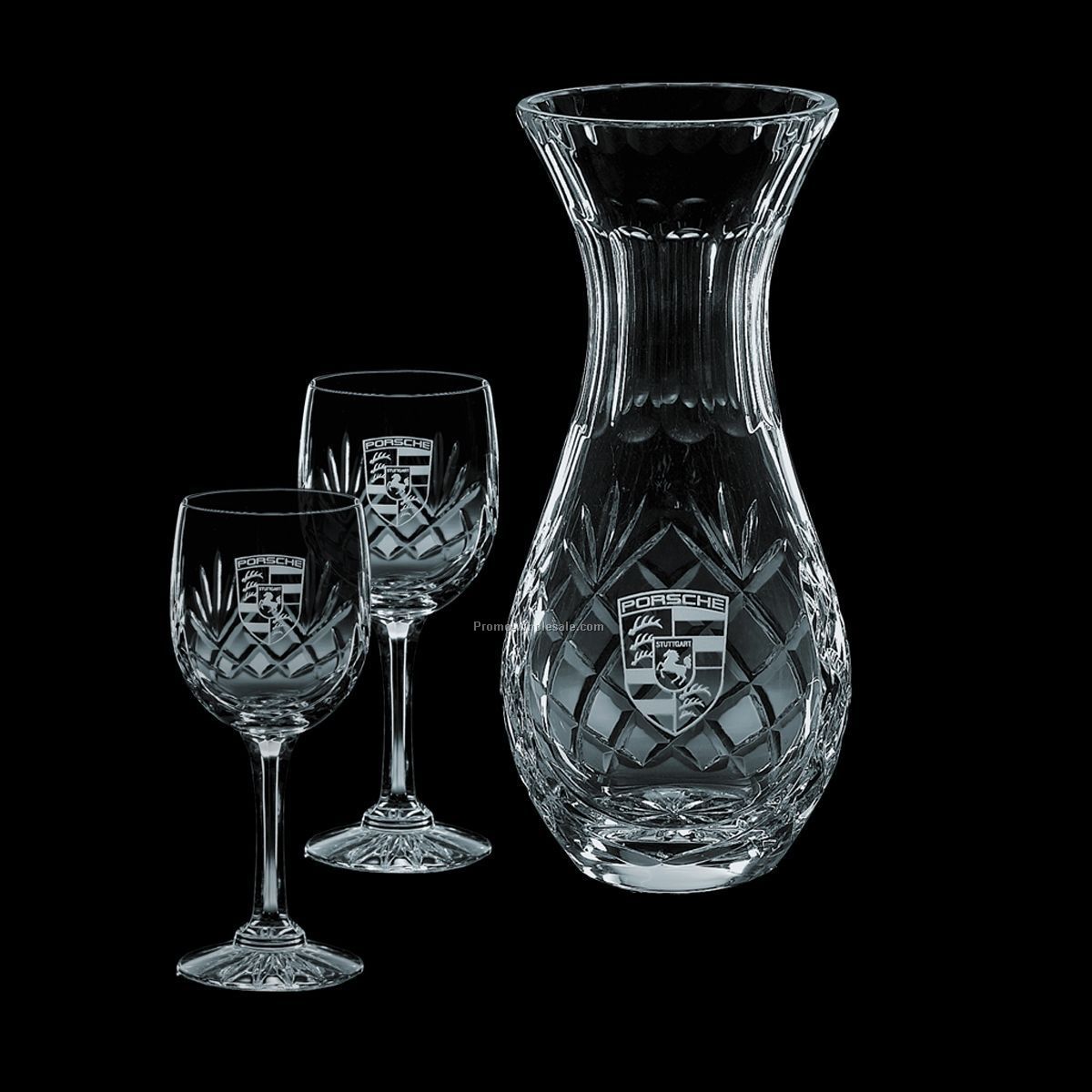 Medallion Wine Carafe & 2 Wine Glasses