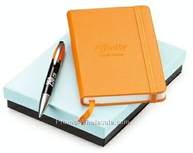 Melody 2-tone Ballpoint Pen & Neoskin Journal Set -3-3/4"x5-5/8"