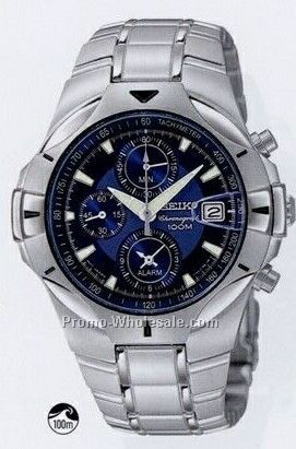 Men's Seiko Alarm Chronograph Watch W/ Magnified Date Window (Silver)