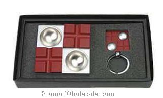 Metal Double Hole Square Ashtray Gift Set W/ Key Ring