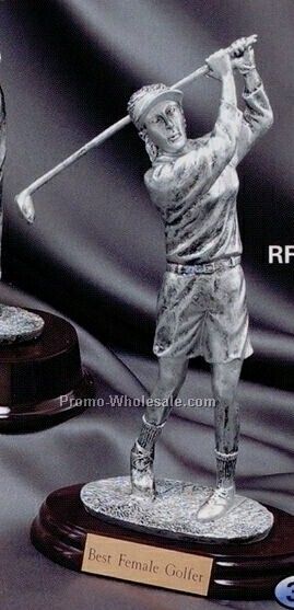 Metal Plated Resin Sculpture - 8-1/2" Female Golfer