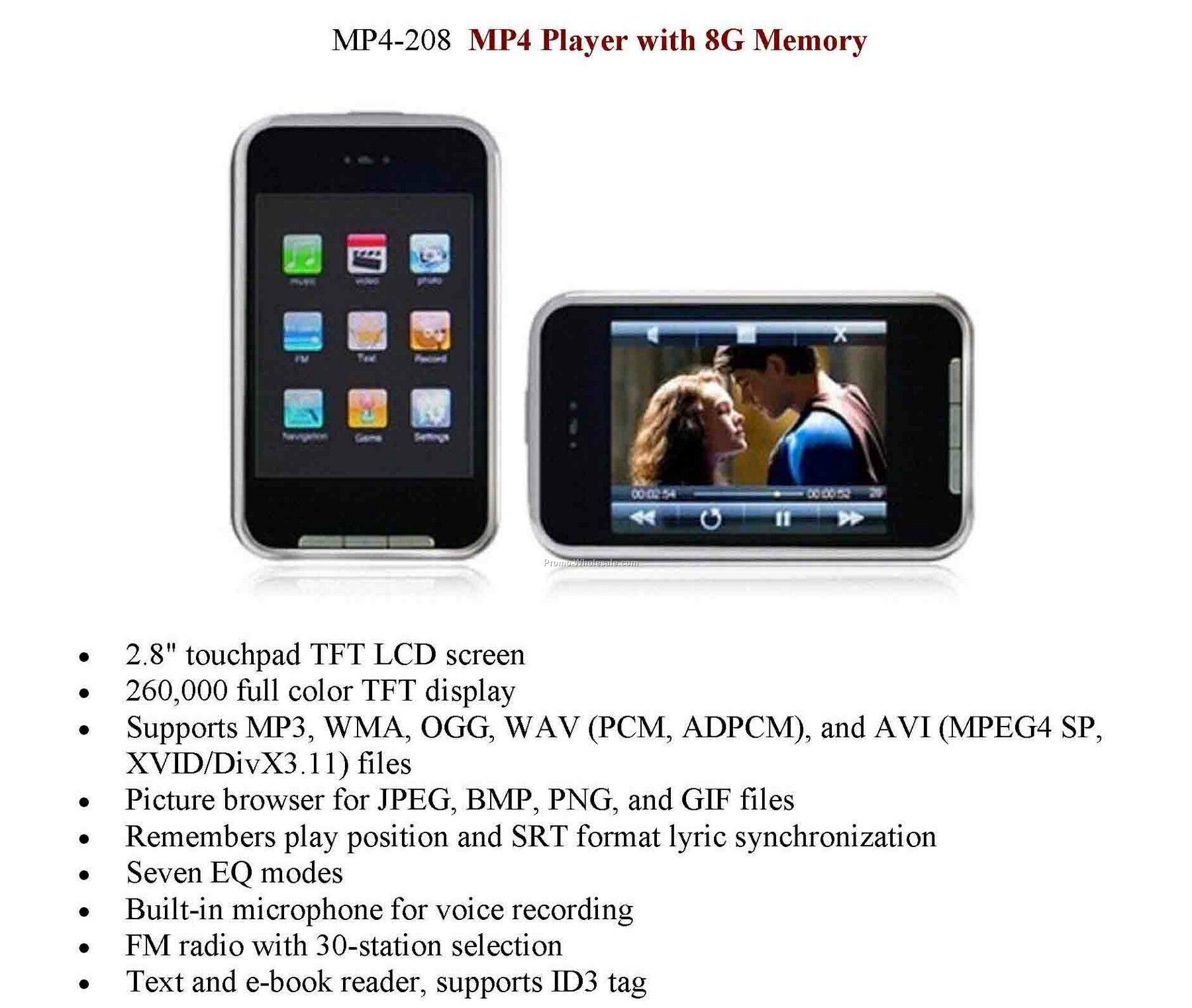 Mp4, Mp3, Video Music Player, With 8g Memory, Voice Recorder