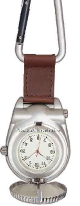 Pedre Capitol Clip-on Watch With Brown Strap & Etched Medallion