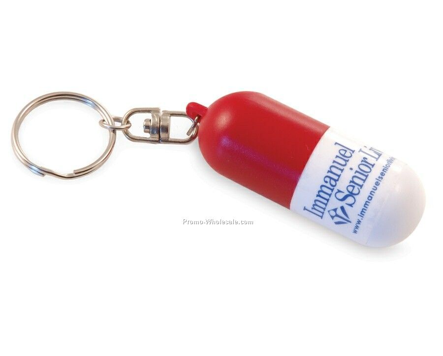 Red & White Keychain Capsule Pill Holder