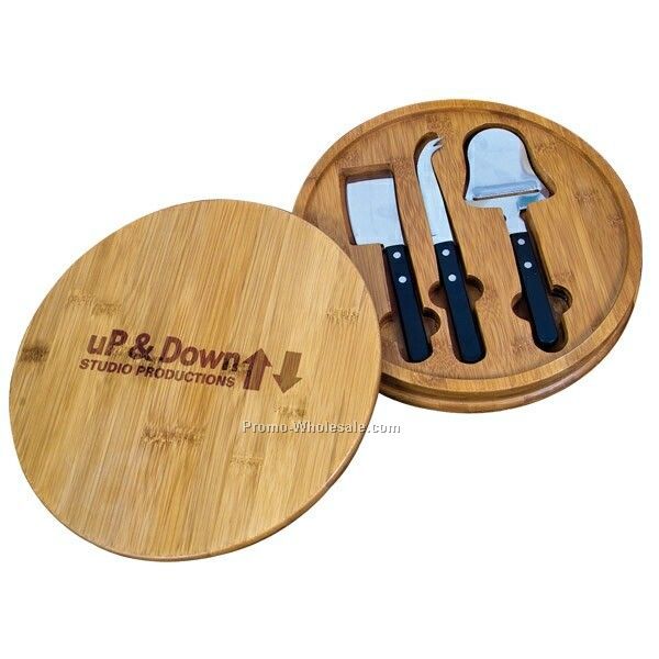 Round Bamboo Serving Set W/ 11" Bamboo Cutting Board (Imprinted)