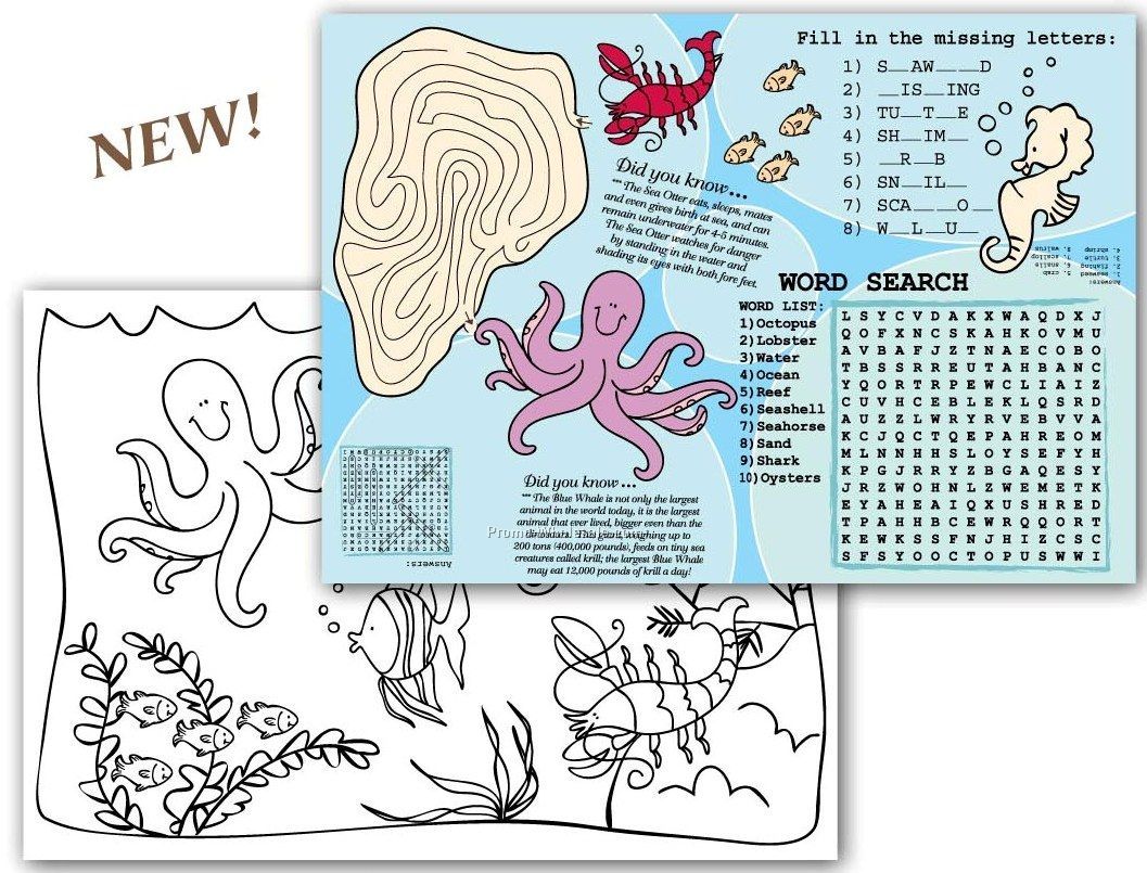 Sea Life Children's Activity Place Mat (10"x14")