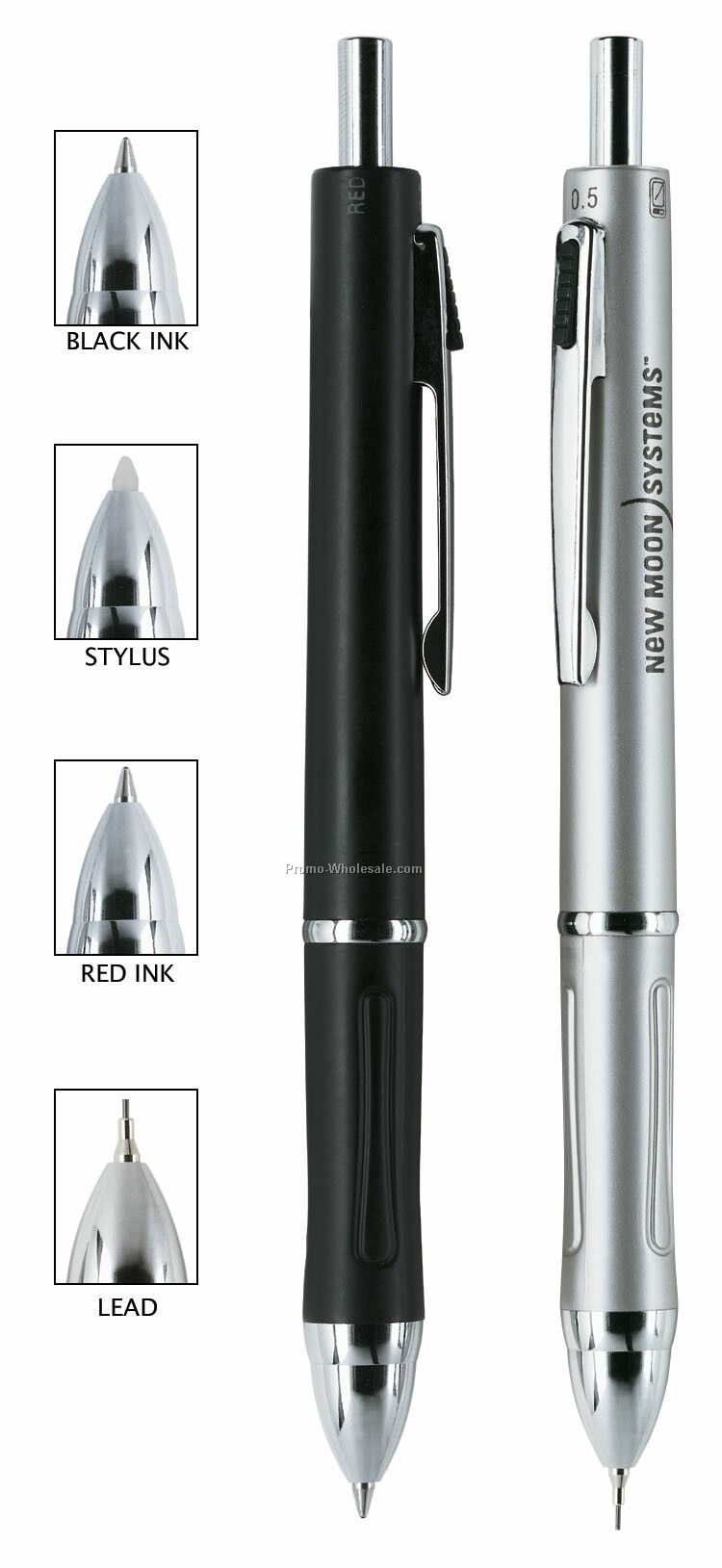 Silver 4-in-1 Creighton Ballpoint Pen/ Pencil/ Stylus