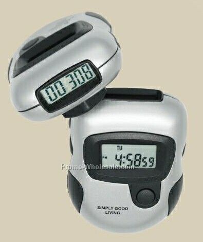 Silver Digital Pedometer W/ Twin Lcd Readout And Stopwatch - 3 Day Service