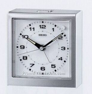 Silver Tone Metallic Case Bedside Alarm - 4"x3-7/9"x1-6/7"
