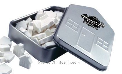 Small House Tin W/ Chocolate Flavor Mints (2 Day Service)