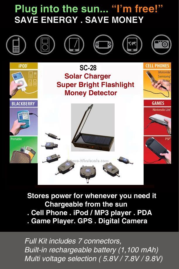 Solar Charger, Solar Flashlight, Solar Money Detector
