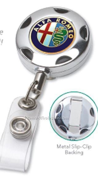 Sporty Chrome Metal Retractable Badge Reel W/32" Cord (3 Day Rush)