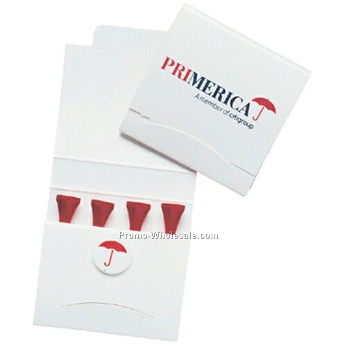 Standard Golf Tee Matchbook Pack - (4 Wood Tees/ 1 Plastic Ball Marker)