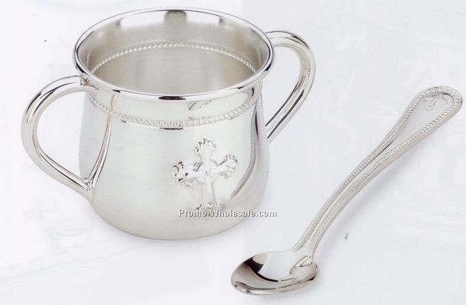 The Abby Collection Silverplate Double Handle Baby Cup & Feeding Spoon Set