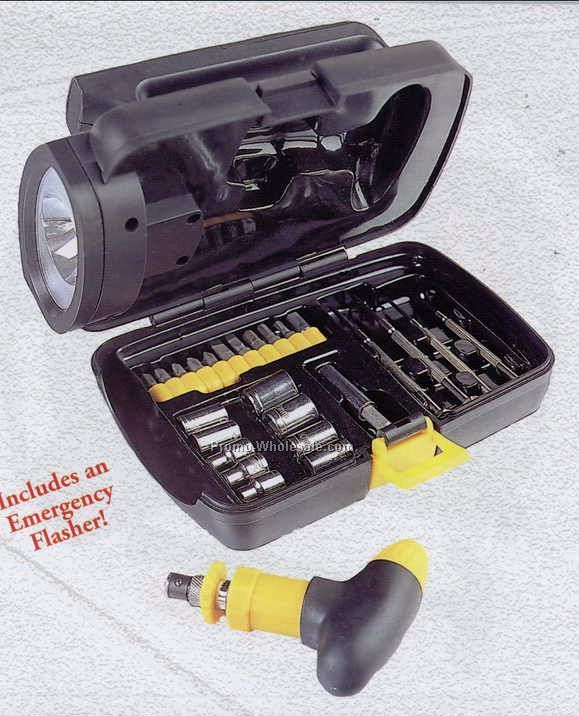 Tool Kit & Flashlight With Flasher - 28 Piece (7-3/4"x5"x2-3/4")