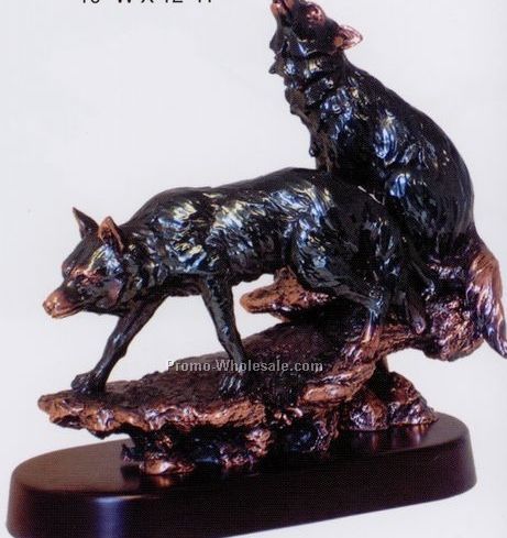 Two Walking Wolves Figurine-dark Copper Finish