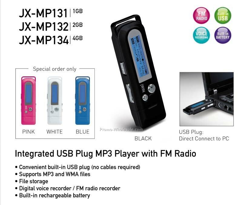 USB Plug Mp3 Player With FM Radio & Voice Recorder - 4gb - Black