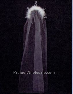 Unimprinted White Veil, White Boa & Pearl Beads