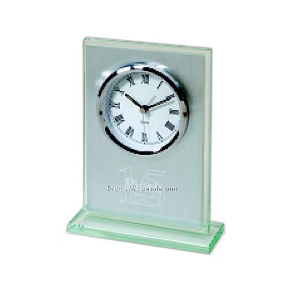Vanguard Brushed Silver Alarm Clock With Jade Glass Base