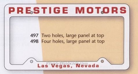 White Auto License Frame With 4 Holes & Top Large Panel (1 Color)