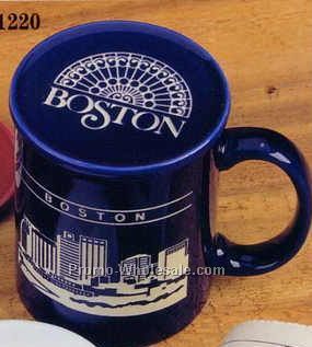 White Skyline Landmark Ceramic Mug & Coaster/ Cover Set (Both Engraved)