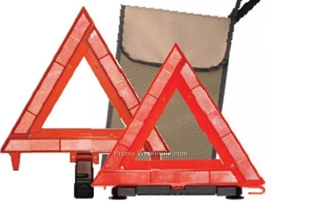 Window Mount & Ground Base Reflective Roadside Triangle Set W/ Mesh Bag