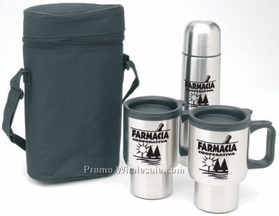 Worthy 4-piece Stainless Steel Bottle/Mug Set With Carry Bag (Embroidered)