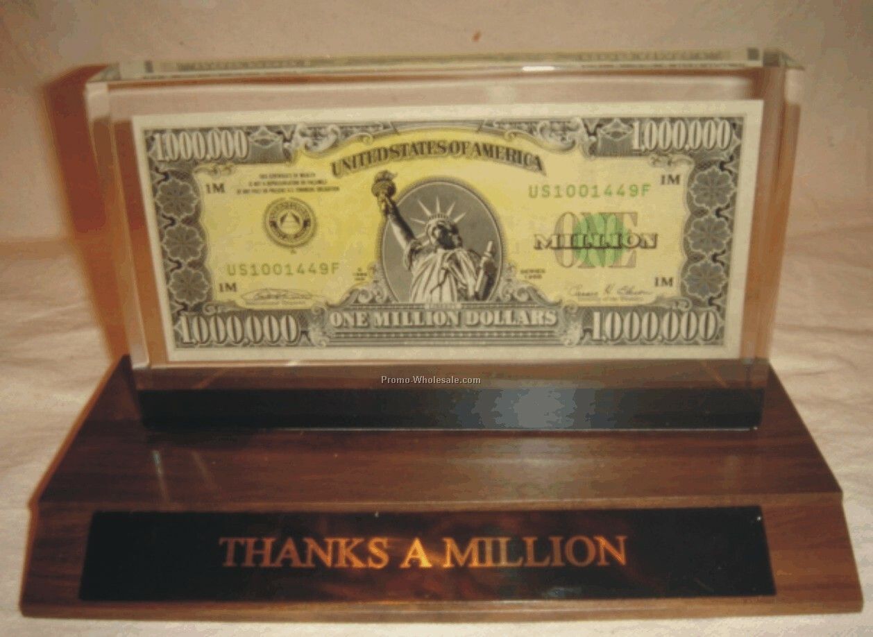 "real" Million Dollar Bill Commemorative Desk Plate