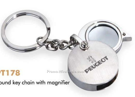 1-1/2"x4"x1/2" Round Key Chain W/ Magnifier & Rotary Engrave