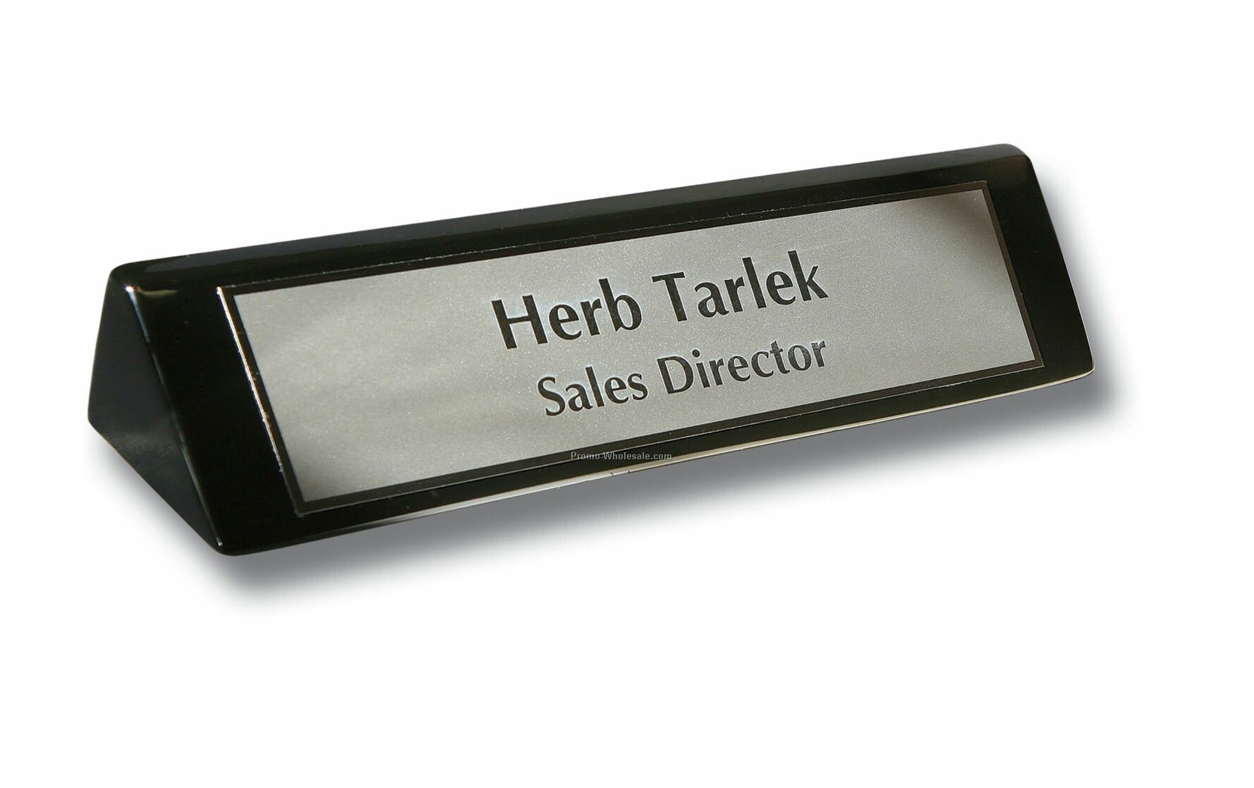 1-3/8"x8-3/8" Laser Engraved Nameplate On Piano Wood Base - Black