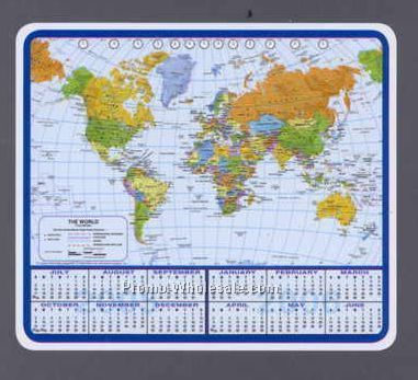 10"x8-1/2" World Map Mouse Pad & Calendar With Atlantic Centered