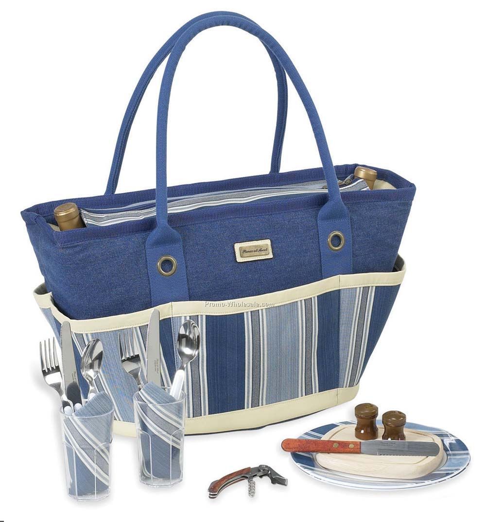 12"x21"x9-1/2" Aegean Picnic Basket Cooler Tote For Two