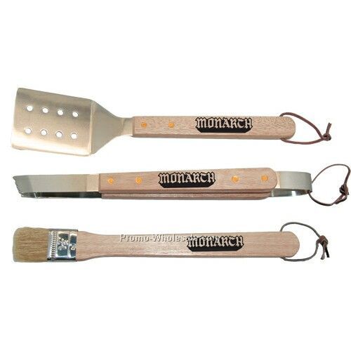 13-1/4" Wood Handle Bbq 3 PC Set