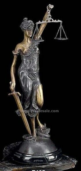 16-1/2"x5-1/2" Lady Justice Sculpture On Marble