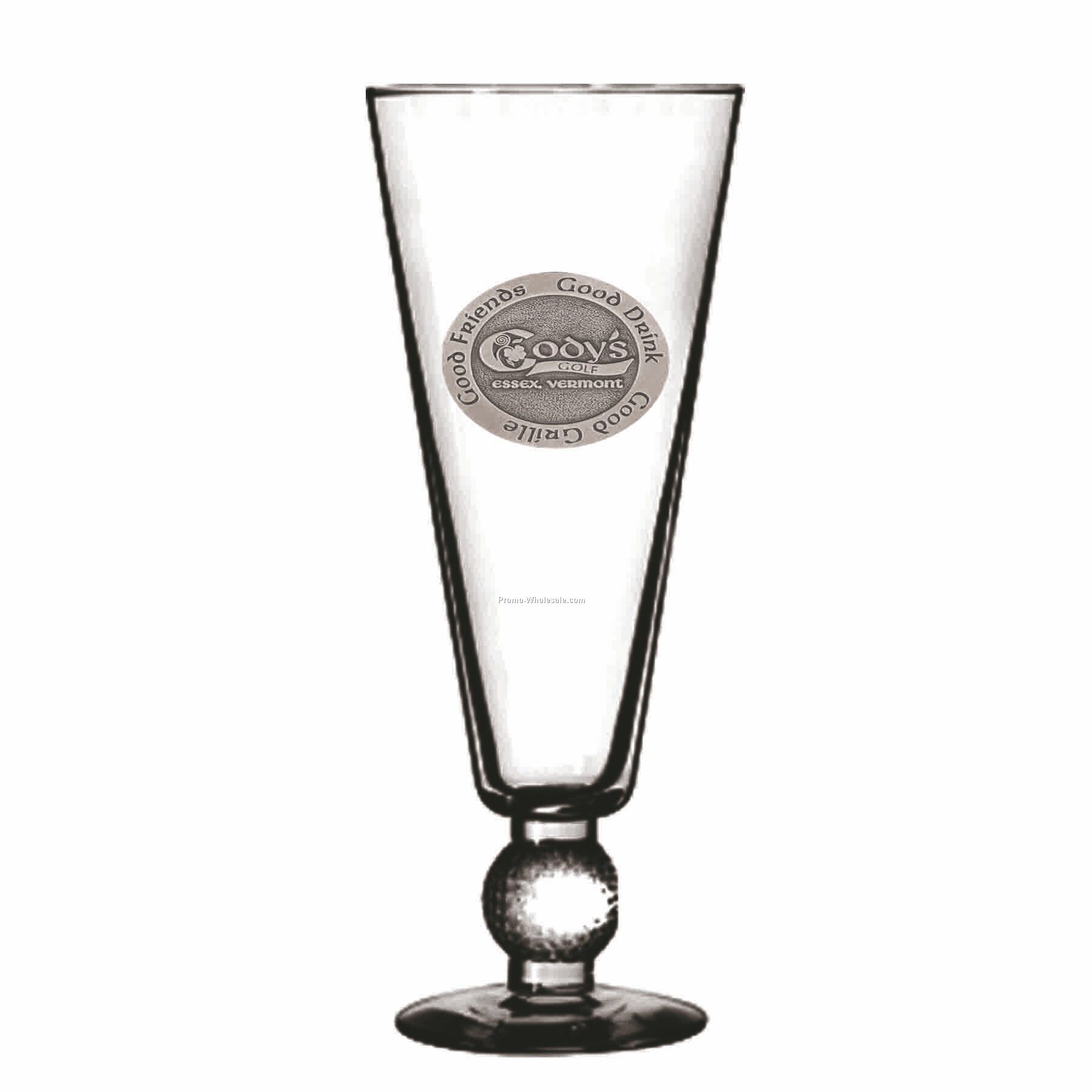 16 Oz. Crystal Pilsner Beer Glass W/ Golf Ball Bottom (Pewter Emblem)