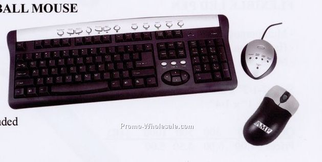 19"x5-1/2"x1" Wireless Multimedia Keyboard & Ball Mouse