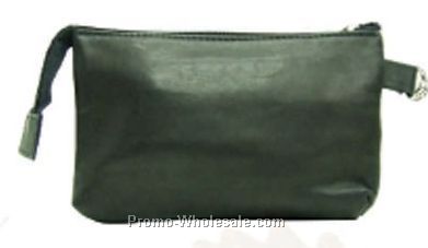 23cmx14cmx2cm Black Stone Wash Cowhide Golf Pouch W/Top Zipper & Hook