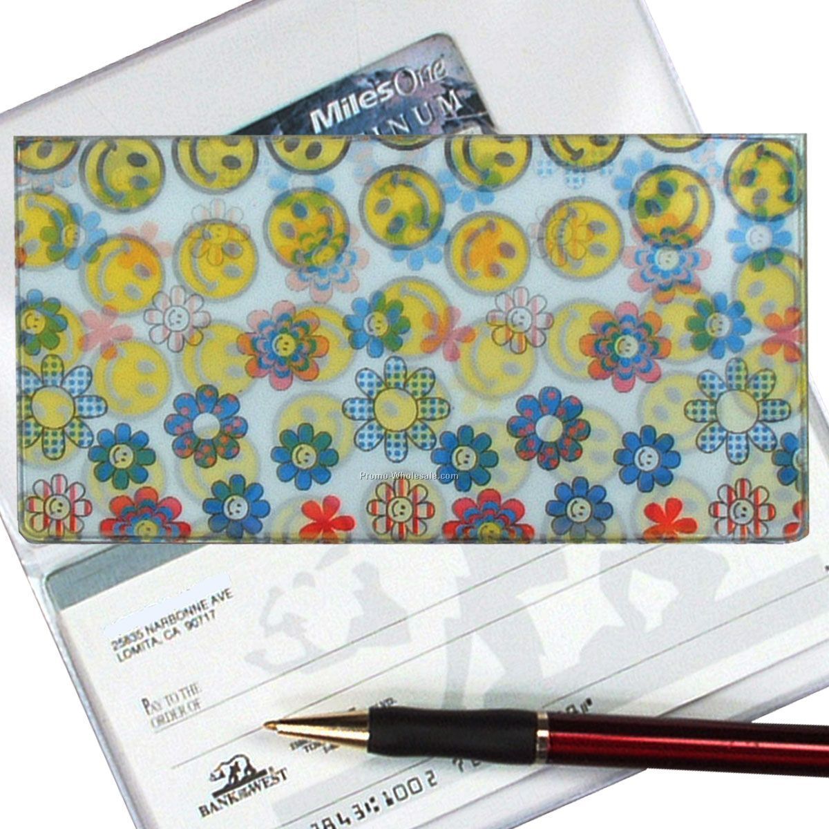 3-3/8"x6-3/8" 3d Lenticular Checkbook Cover - Stock / Smiley Face & Flowers