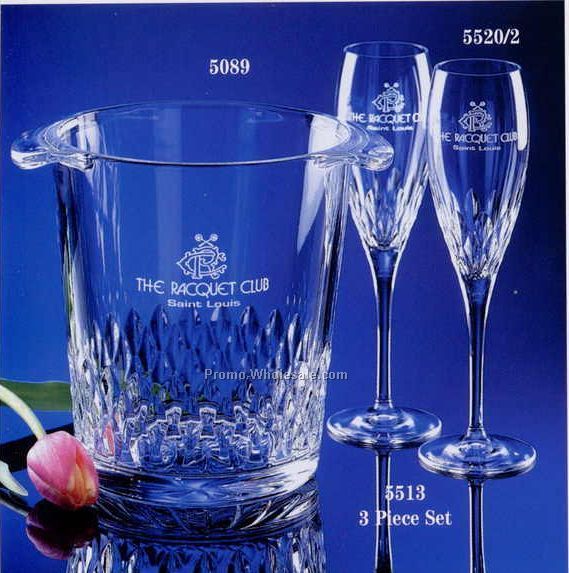 3 Piece Crystal Lotus Ice Bucket And Flute Set