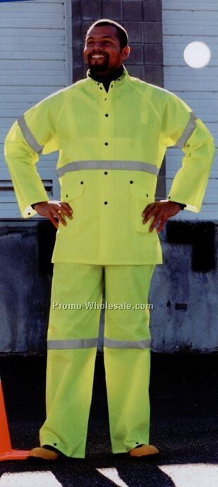 3 Piece Safety Yellow Rainsuit With Jacket & Bib-overall (S-2xl) Blank