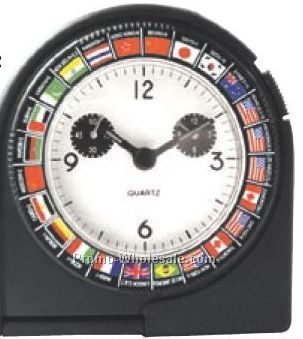 3"x3-1/4"x3/4" World Flag Design Travel Alarm Clock
