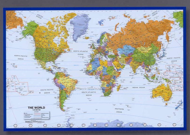 36"x24" World Map Poster With Atlantic Centered