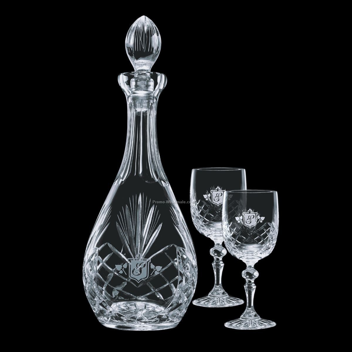 38 Oz. Cavanaugh Crystal Decanter & 2 Wine Glasses