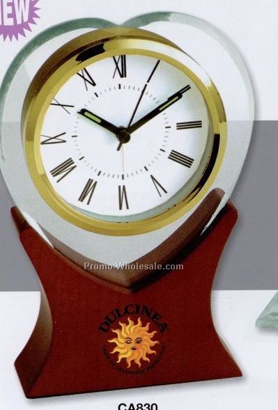 4-1/2"x6-3/4" Heart Shaped Glass Alarm Clock