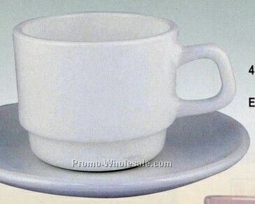 4 Oz. White Glass Coffee Mug W/ Matching 4-3/8" Glass Saucer