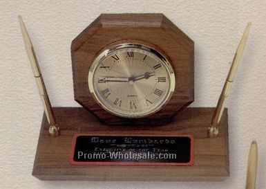 4"x8" Walnut Desk Set W/Octagon Clock