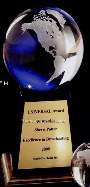 5" Clear Glass World Globe Award On Base